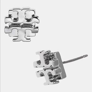Tory Burch Small Logo Stud Earrings in Silver